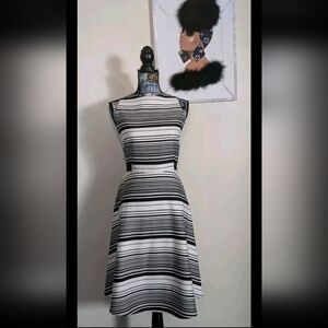 Alex Marie Striped Sleeveless Midi Flare Dress